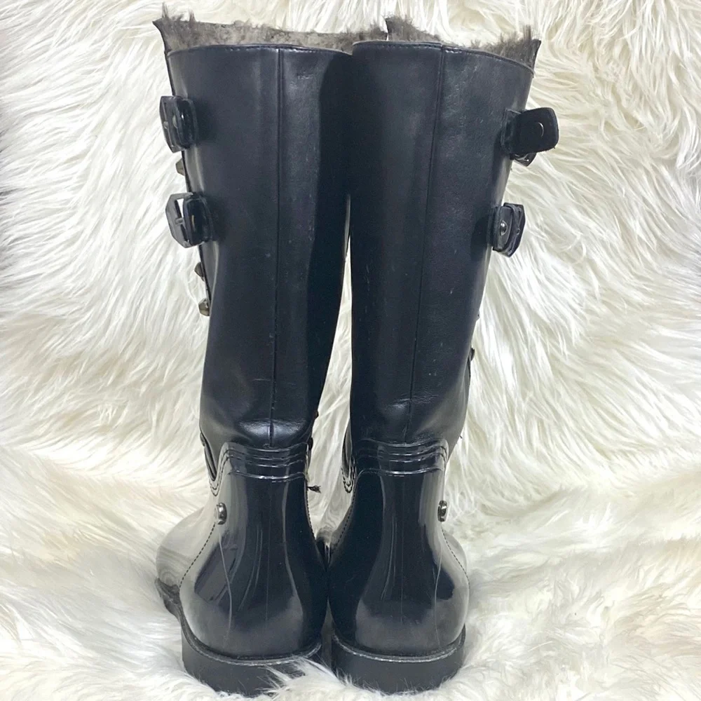 Stuart Weitzman Loverain Leather Black Studded Faux Fur Lined Boots - Picture 2 of 16